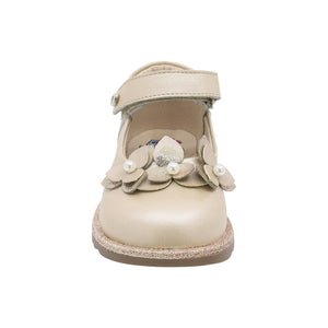 Zapato de piel para niña preescolar color beige con aplicación floral 181509