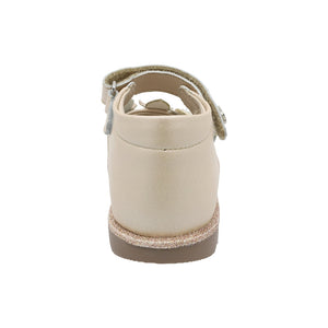 Zapato de piel para niña preescolar color beige con aplicación floral 181509