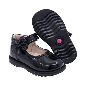 Zapato de charol para niña preescolar color negro con moño decorativo 181510