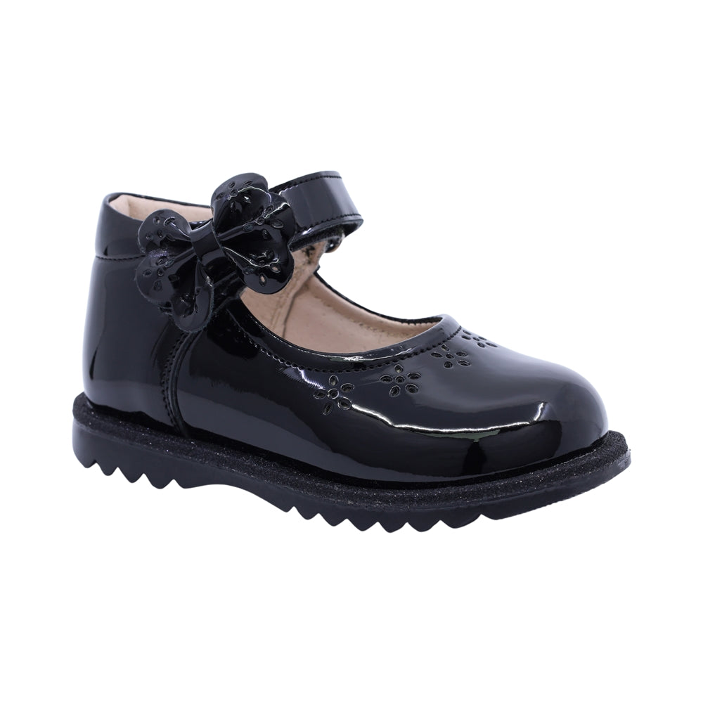 Zapato de charol para niña preescolar color negro con moño decorativo 181510