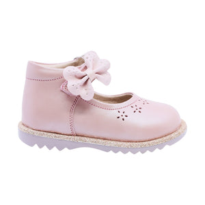 Zapato de piel para niña preescolar color rosa con moño decorativo 181510