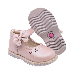 Zapato de piel para niña preescolar color rosa con moño decorativo 181510