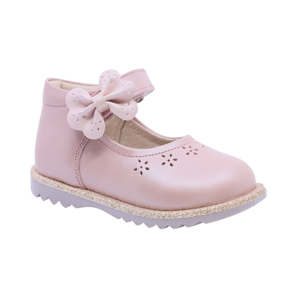 Zapato de piel para niña preescolar color rosa con moño decorativo 181510