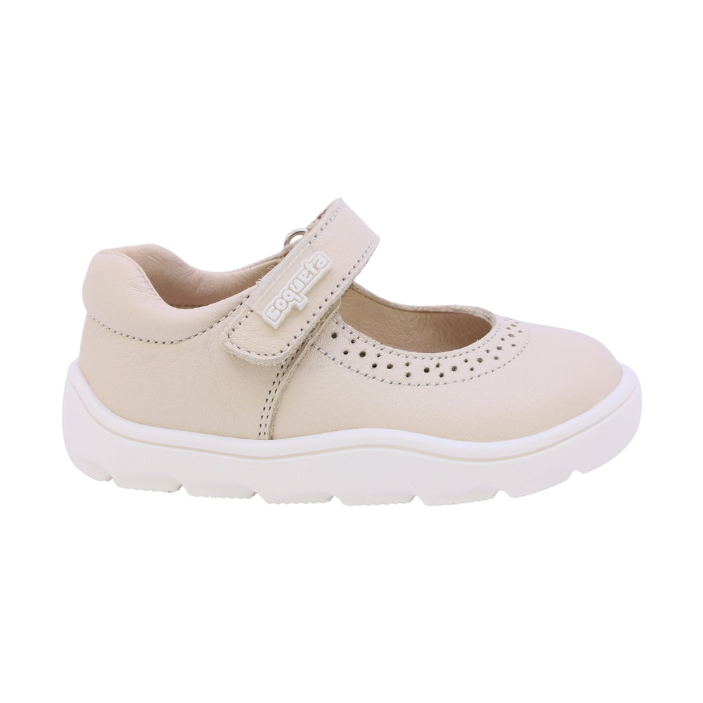 Balerinas de piel para niña preescolar color beige con tira de contacto 186701
