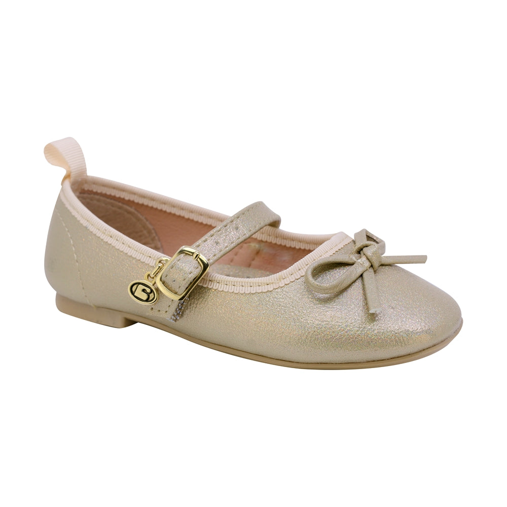 Balerinas para niña color oro con moñito frontal y hebilla 188601