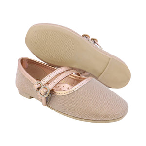 Balerinas para niña preescolar color oro con doble hebilla 188604