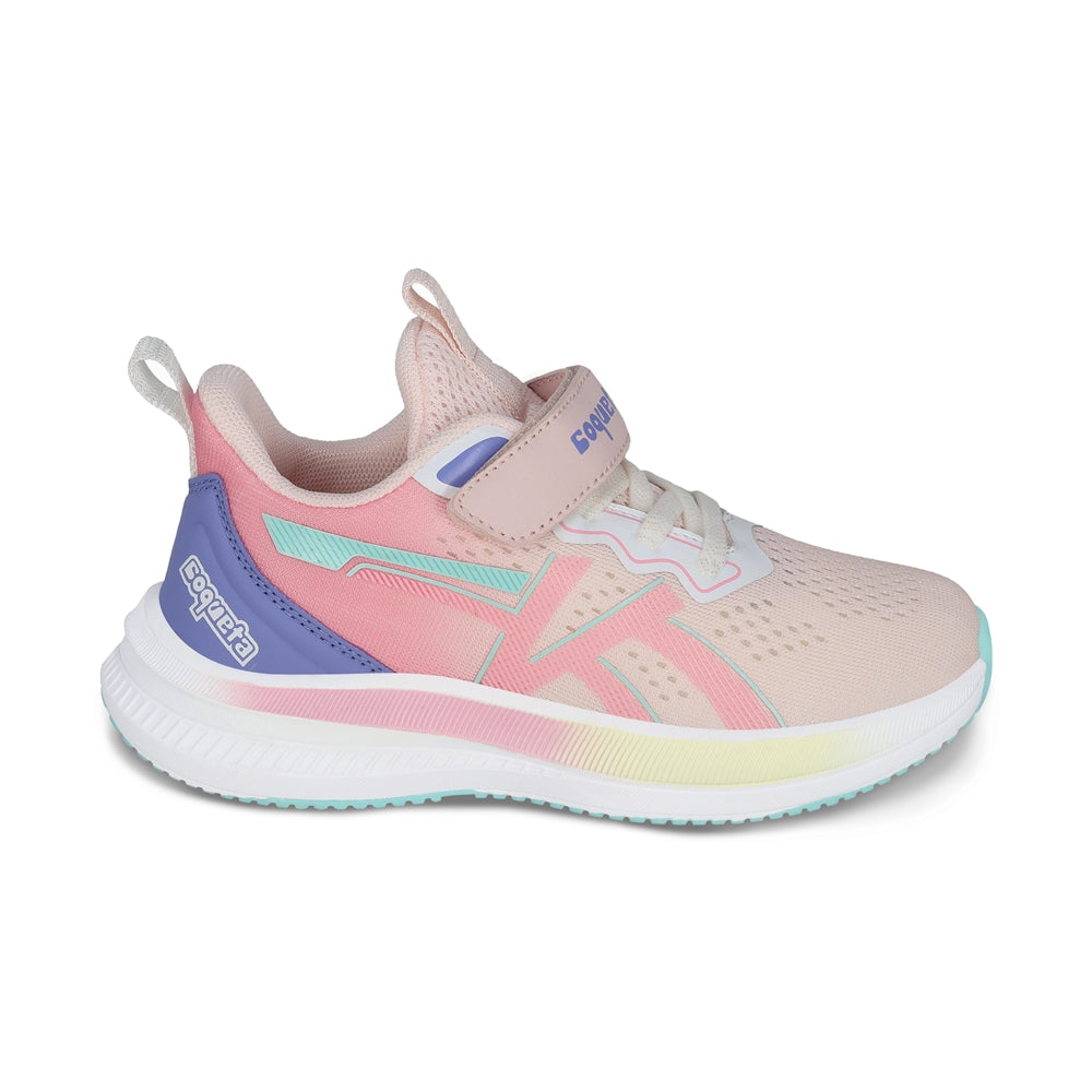 Tenis para niña color rosa con tira de contacto y agujeta elástica 203300