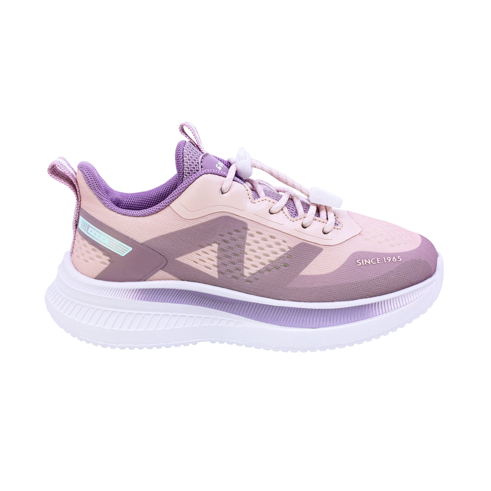 Tenis para niña color beige con detalles lila y cinta elástica 203303