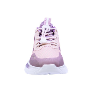 Tenis para niña color beige con detalles lila y cinta elástica 203303