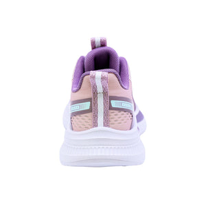 Tenis para niña color beige con detalles lila y cinta elástica 203303