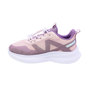 Tenis para niña color beige con detalles lila y cinta elástica 203303