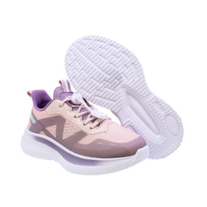 Tenis para niña color beige con detalles lila y cinta elástica 203303