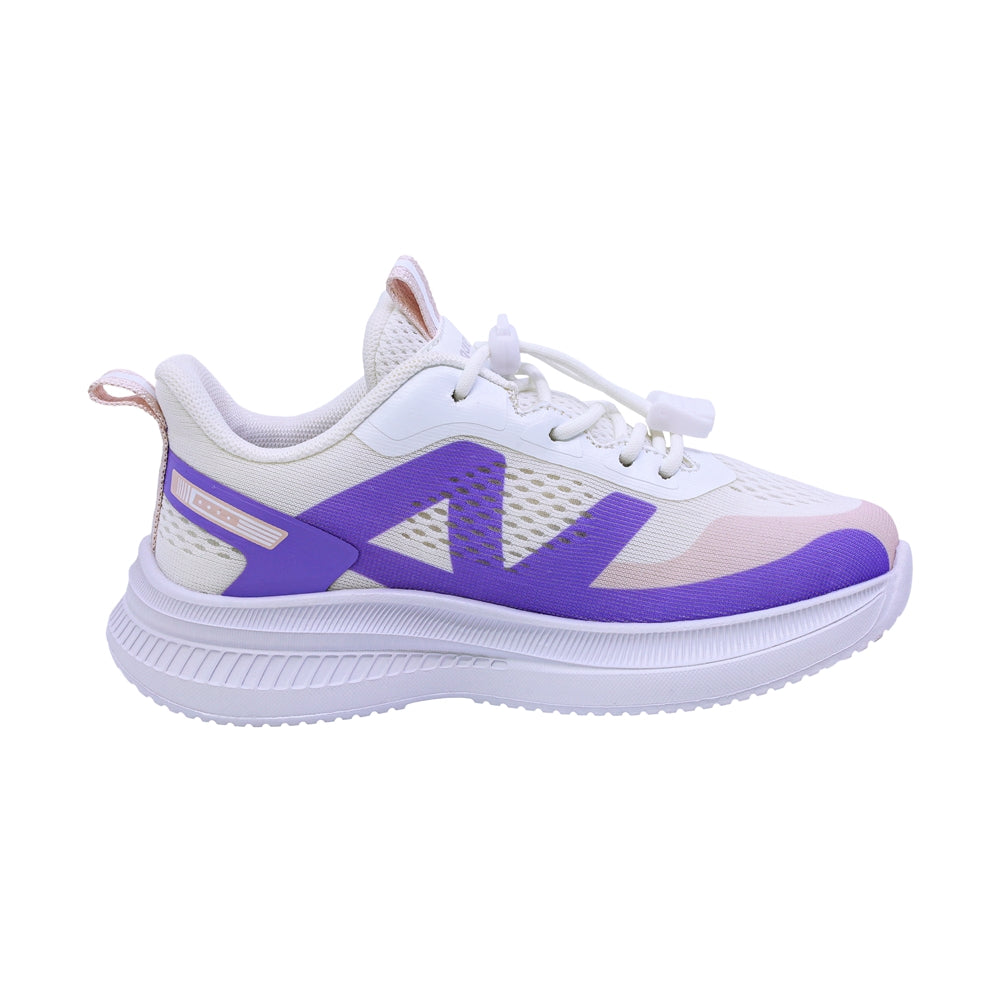 Tenis para niña color blanco con detalles lila y agujeta elástica 203303