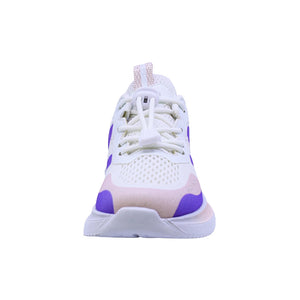 Tenis para niña color blanco con detalles lila y agujeta elástica 203303