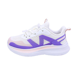 Tenis para niña color blanco con detalles lila y agujeta elástica 203303