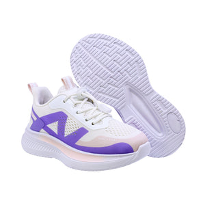 Tenis para niña color blanco con detalles lila y agujeta elástica 203303