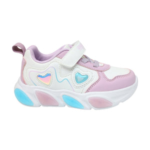 Tenis para niña preescolar color blanco con detalles en lila y luces 203904