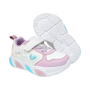 Tenis para niña preescolar color blanco con detalles en lila y luces 203904