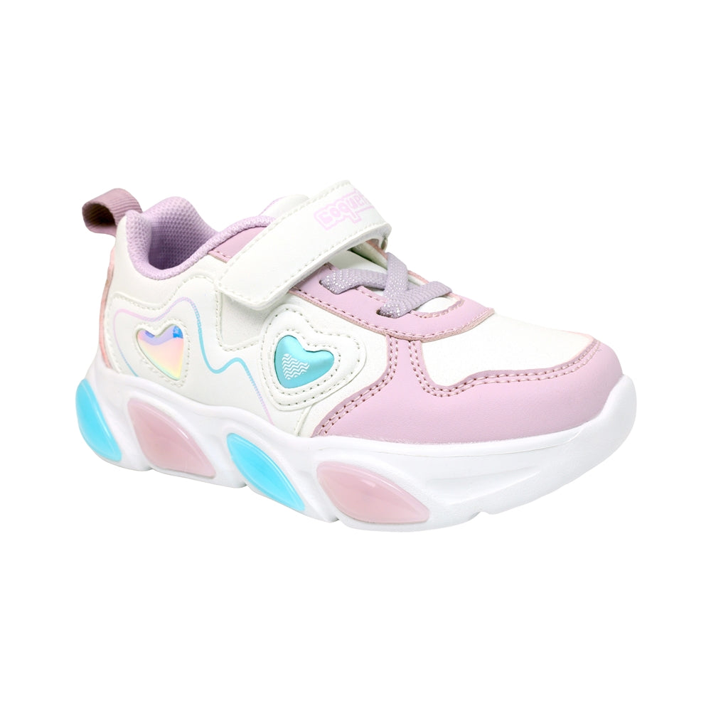 Tenis para niña preescolar color blanco con detalles en lila y luces 203904
