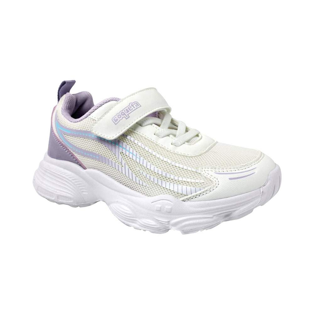 Tenis para niña color blanco con detalles en lila y agujeta 204203