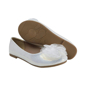 Balerinas para niña preescolar color perla con moño frontal en tul 204601