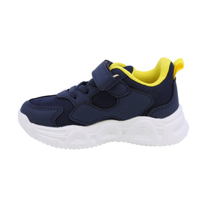 Tenis para niño preescolar color azul con detalles amarillo y luces 206502