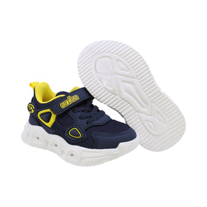 Tenis para niño preescolar color azul con detalles amarillo y luces 206502