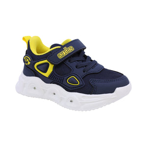 Tenis para niño preescolar color azul con detalles amarillo y luces 206502