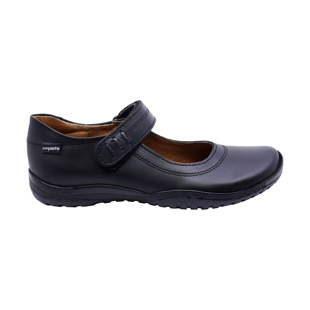 Zapato Escolar de piel para niña color negro con tira de contacto 38700