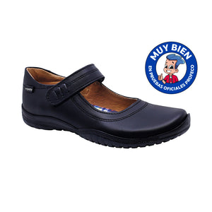 Zapato Escolar de piel para niña color negro con tira de contacto 38700