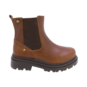 Botas de piel para niña color café claro con cierre y elástico lateral 431604