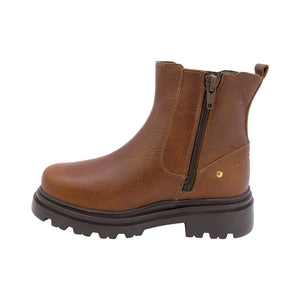 Botas de piel para niña color café claro con cierre y elástico lateral 431604