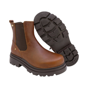 Botas de piel para niña color café claro con cierre y elástico lateral 431604