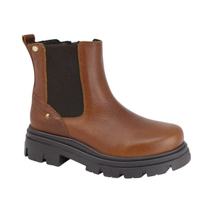 Botas de piel para niña color café claro con cierre y elástico lateral 431604