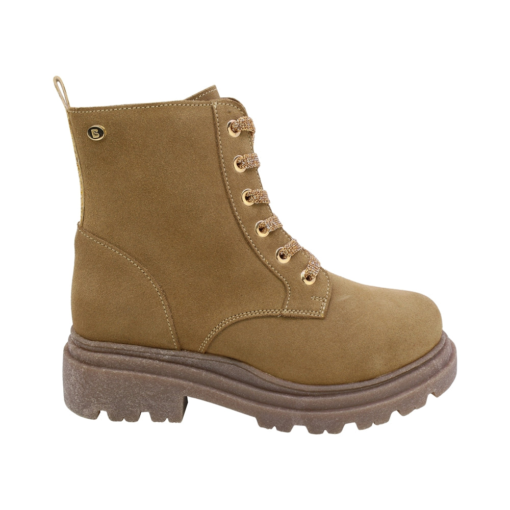 Botas de piel tipo ante para niña color beige con agujeta 431605