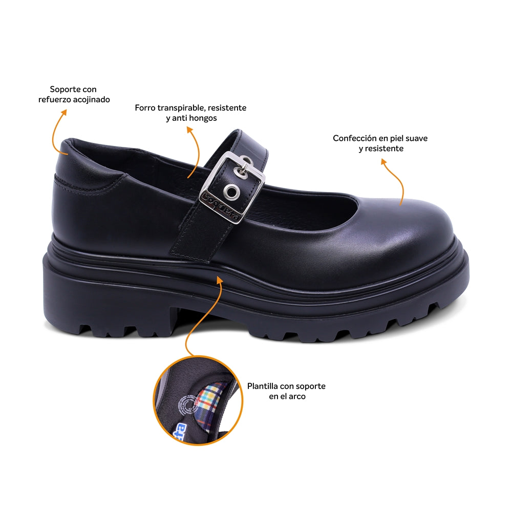 Zapato escolar de piel para niña color negro con hebilla 431703