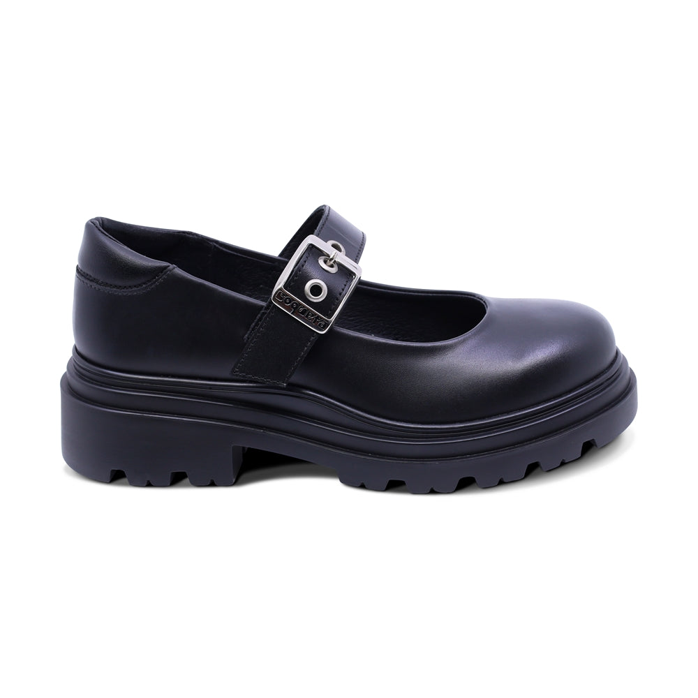 Zapato escolar de piel para niña color negro con hebilla 431703