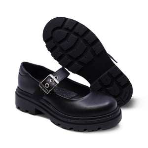 Zapato escolar de piel para niña color negro con hebilla 431703