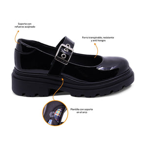 Zapato escolar de charol para niña color negro con hebilla 431703