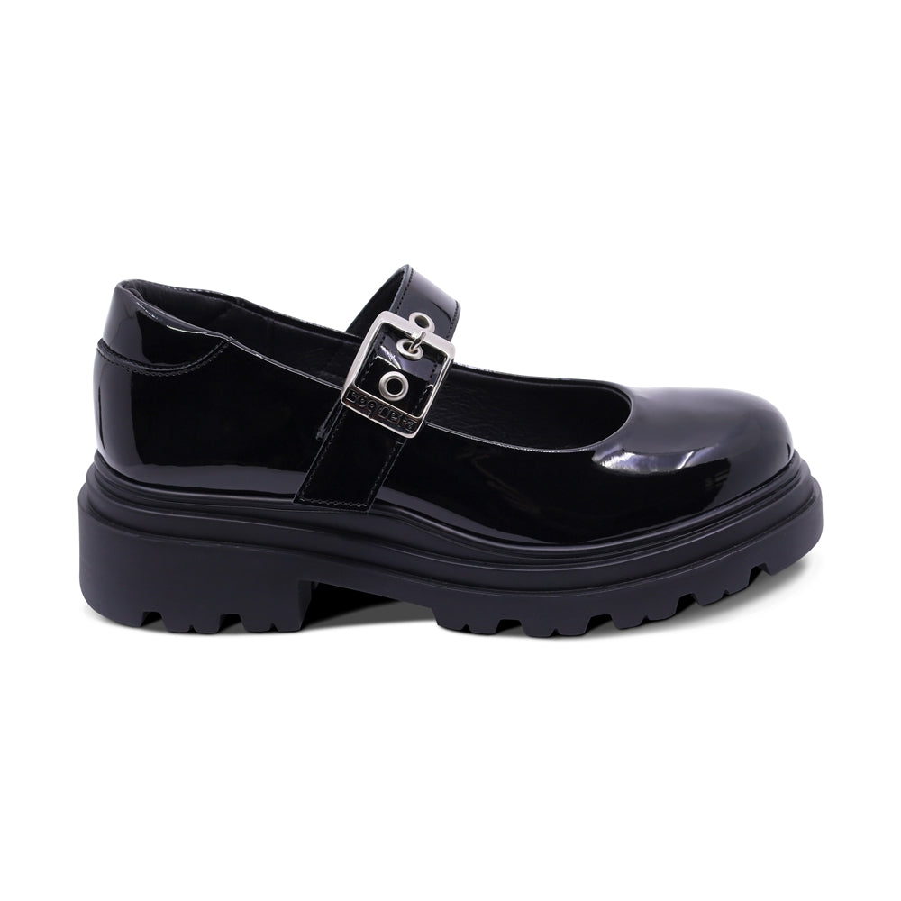 Zapato escolar de charol para niña color negro con hebilla 431703