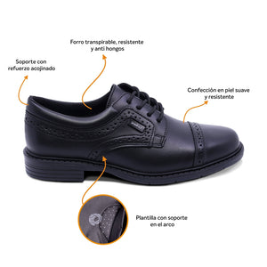Zapato escolar de piel para niño color negro con diseño perforado 433804