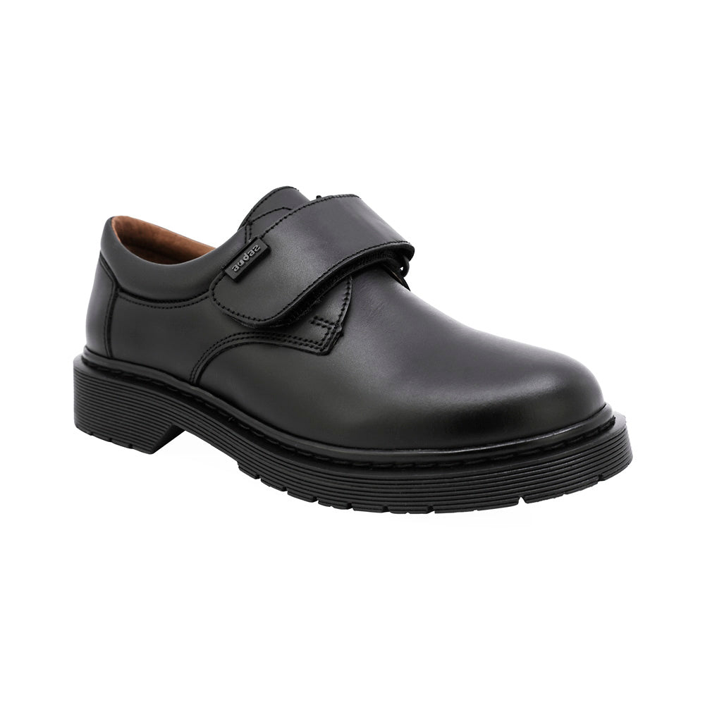 Zapato escolar de piel para niño color negro con suela robusta y tira de contacto 434600