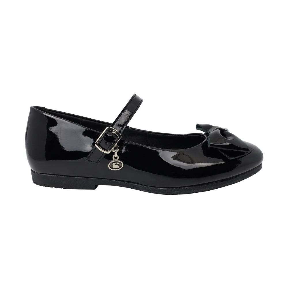 Zapato escolar mary jane de charol para niña color negro con moño frontal 43502
