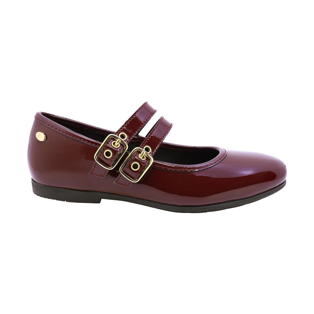 Mary jane de charol para niña color vino con doble hebilla 43504