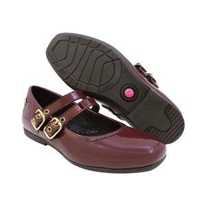 Mary jane de charol para niña color vino con doble hebilla 43504