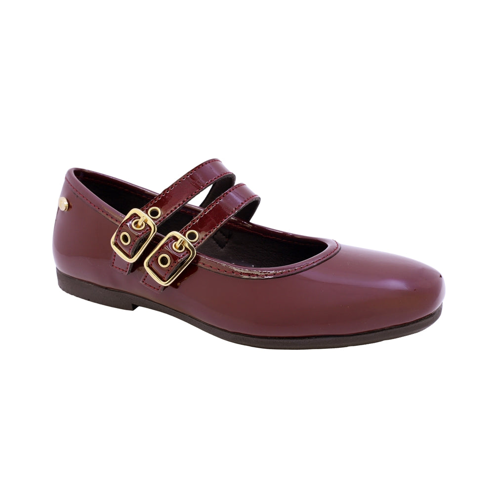 Mary jane de charol para niña color vino con doble hebilla 43504