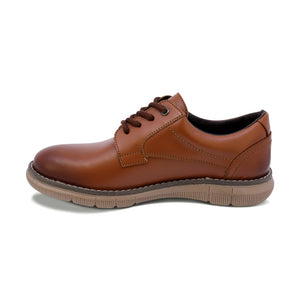 Zapato de piel para niño color miel con agujeta y detalles de color en la punta 435500