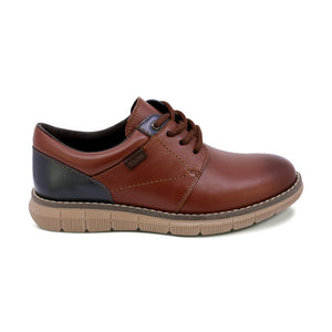 Zapato de piel para niño color ladrillo y detalle en azul con agujeta 435501