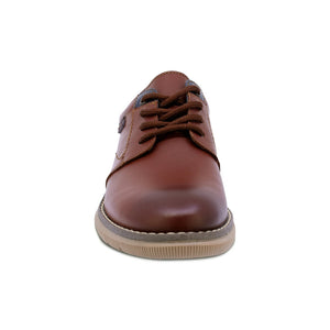 Zapato de piel para niño color ladrillo y detalle en azul con agujeta 435501