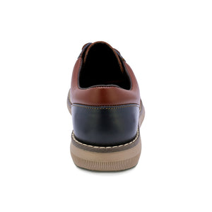 Zapato de piel para niño color ladrillo y detalle en azul con agujeta 435501